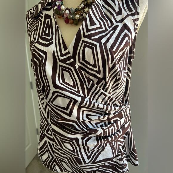 Jones New York Stretch Sleeveless Ruched Side Wrap Pull Over Blouse Shirt Sz L - Picture 6 of 10